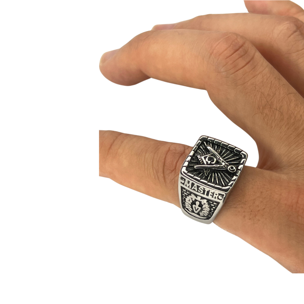 Anel Compasso e Esquadro Maçom Prata